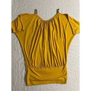 🌵4/$25  Chesley Mustard Yellow Dolman Chain Accent Women's Size‎ Large L Shirt